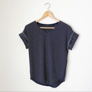 Lululemon Weekend Short Sleeve Parallel Stripe Black White Neon Stitching Size 6